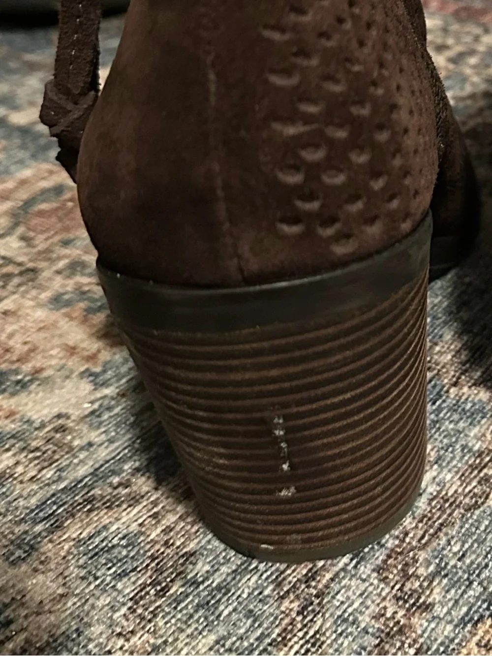 Lucky Brand Brown Leather Ankle Boots Perforated Block Heel Side Zip 8.5